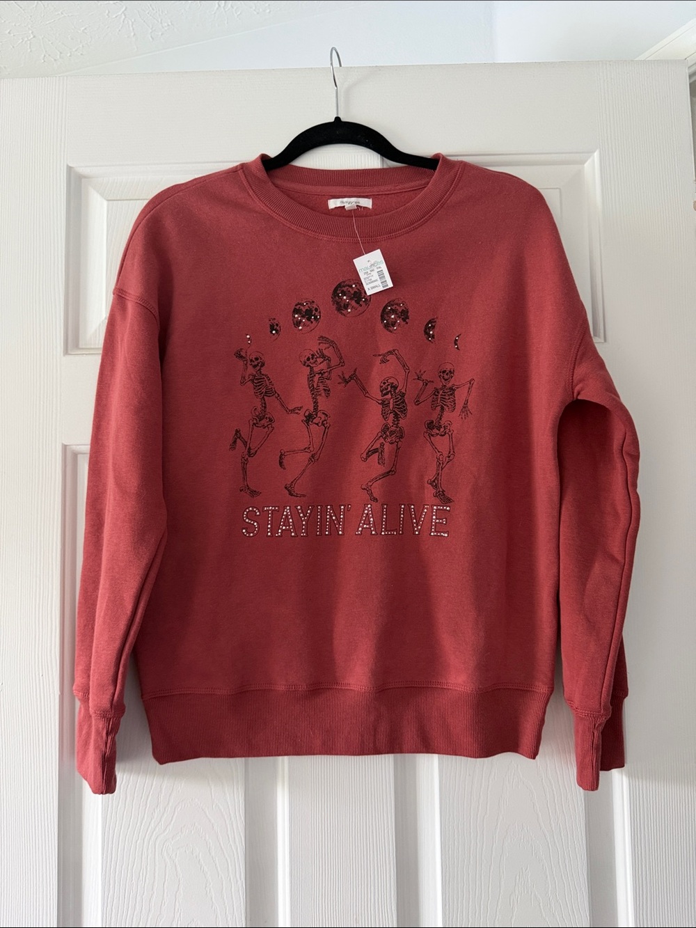 Women’s Embellished Crewneck Sweatshirt with Skeletons